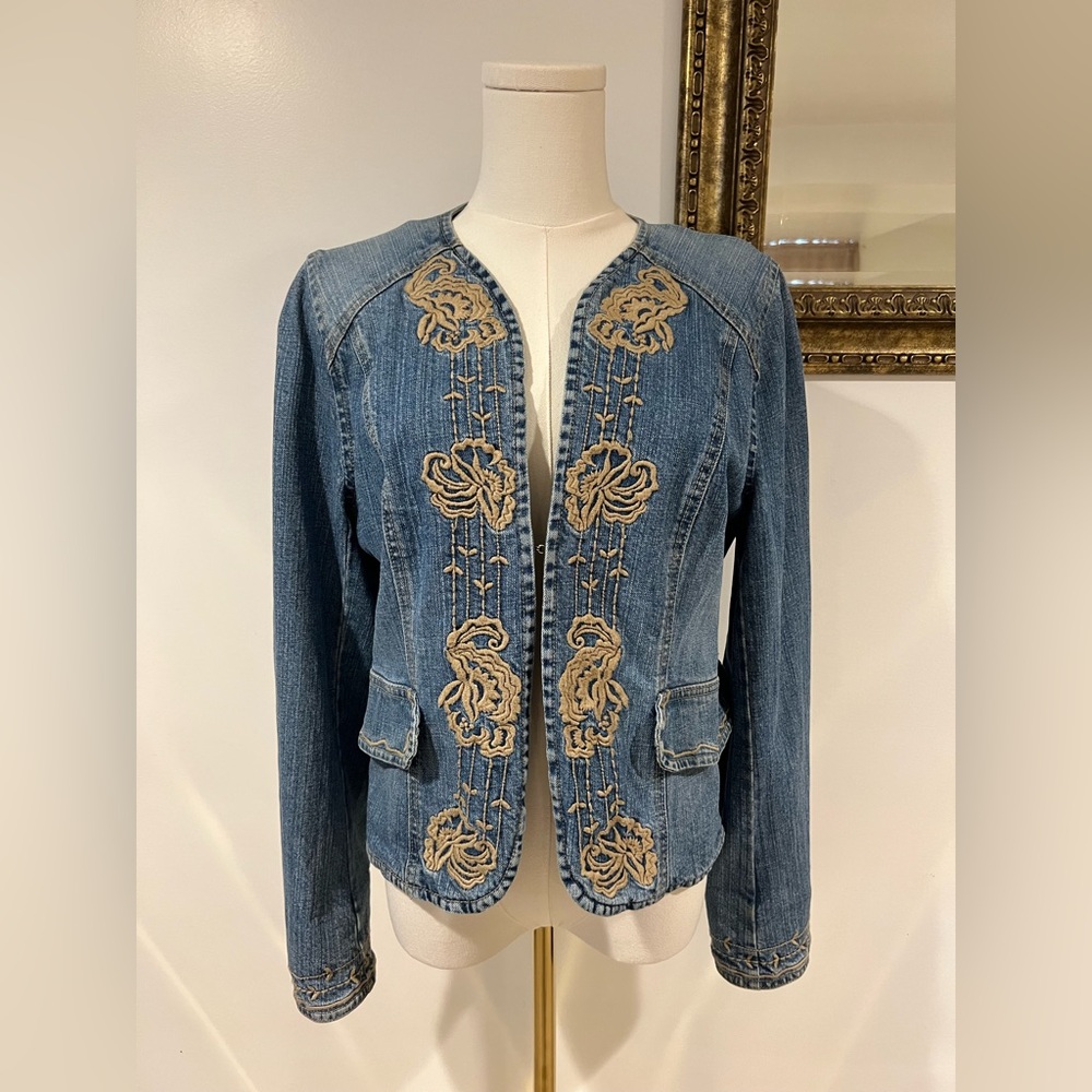 Vintage KiKit Jeans Floral Embroidered Denim Jacket